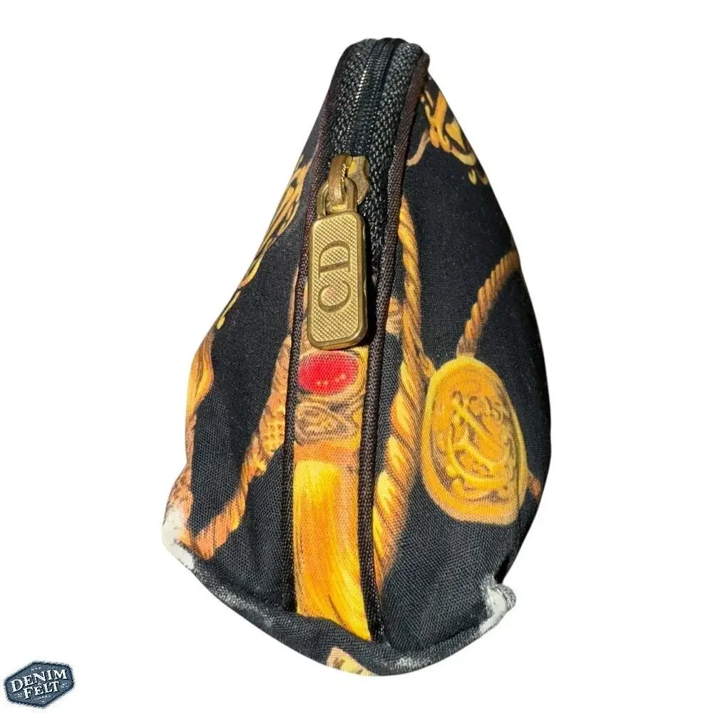Christian Dior Vintage Trotter Rope‎ Print Cosmetic/Makeup Pouch – Black/Gold